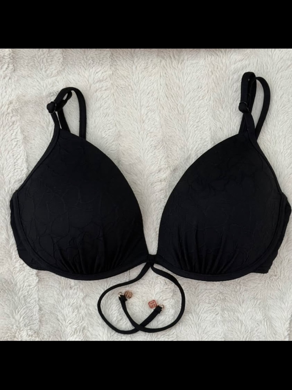 Turquoise Couture Textured Black Push-Up Bikini Top - Size XL